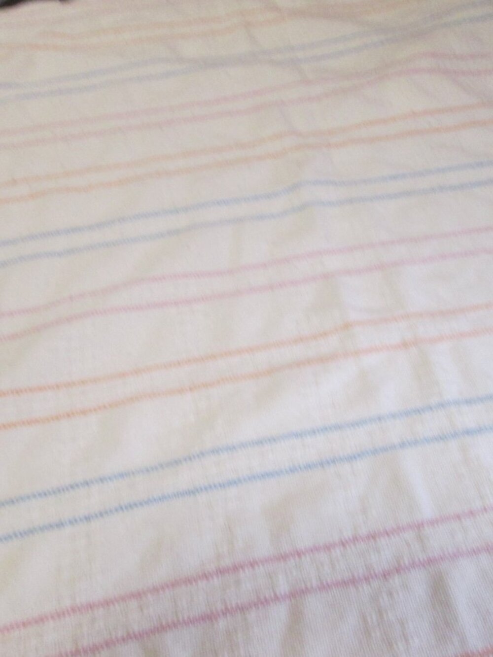 VTG FARBIO wool blend blanket 72 x84 white pastel stripes silky ends - Picture 5 of 7